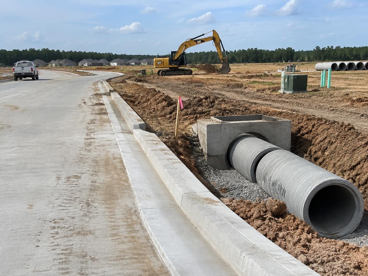 Road and utility work for a new community